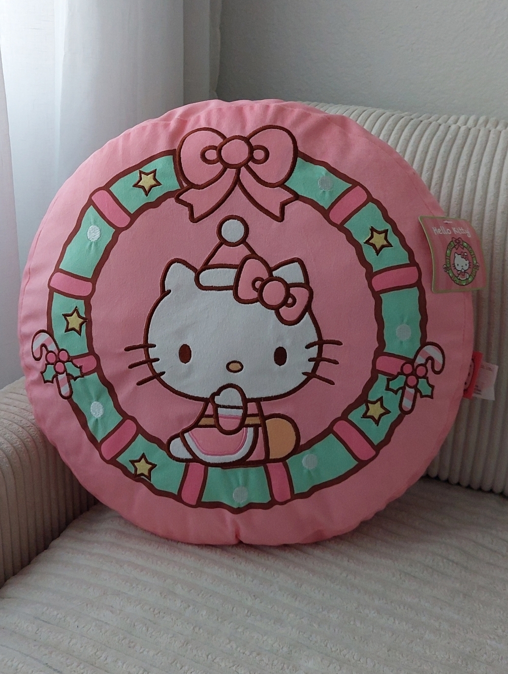 Hello Kitty Pink Round Decorative Pillow Christmas Holiday Season Reef